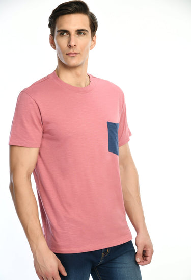 Pink Cotton T-shirt with Contrast Pocket - RueCollections